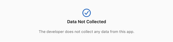 MyBlueBerry's actual App Store privacy label: a blue check mark, Data Not Collected — the developer does not collect any data from this app.